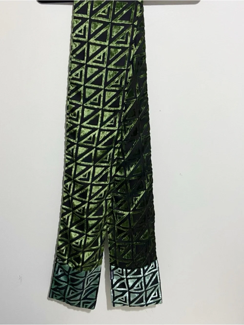 Dupatta Scarf Green Black Silk Velvet Burnout Geometric Boho Artsy